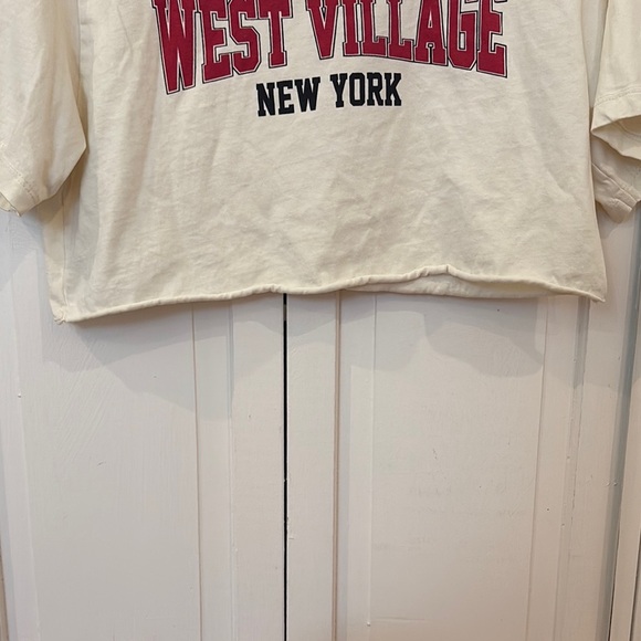 Cream and Red Women's Oversized Garage Crop Top - Picture 4 of 5
